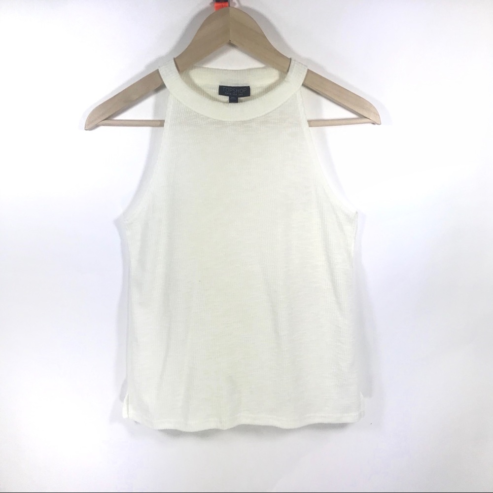 Topshop Off White Ribbed High Neck Halter Top Sz 4